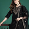 Dhiyona IE Ethnic Motifs Embroidered Liva Kurta with Trousers & With Dupatta