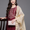Indyancart IE Women Magenta Ethnic Motifs Embroidered Kurta with Trousers & With Dupatta