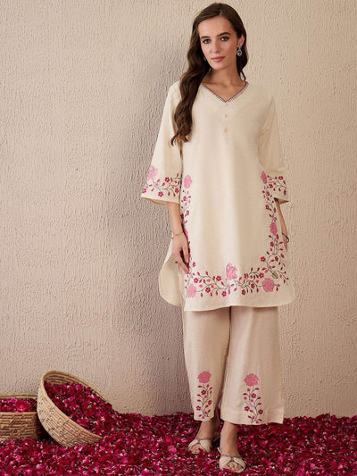 Indyancart IE Embroidered Straight Kurta Palazzos Set