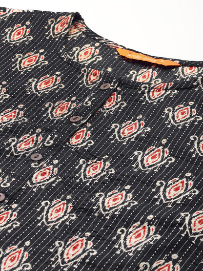 Indyancart IE Ethnic Motifs Printed Kantha Work Pure Cotton Kurta