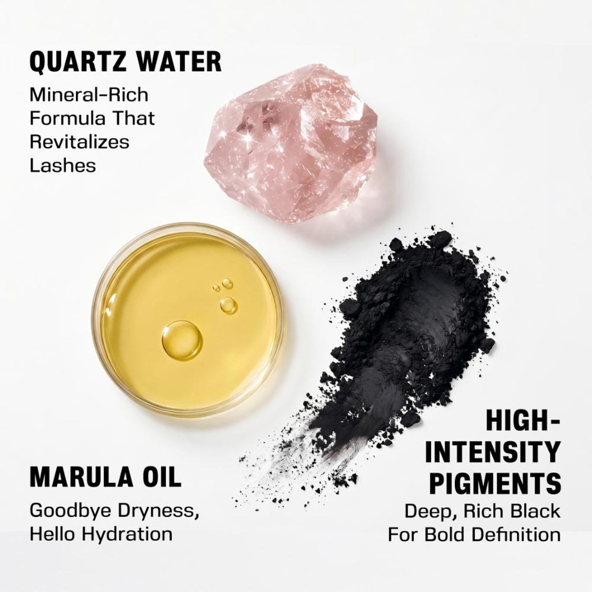 LOVETC Curl & Lengthen Volumizing Mascara in black, water-resistant and non-irritating, showing the mascara wand and brush.
