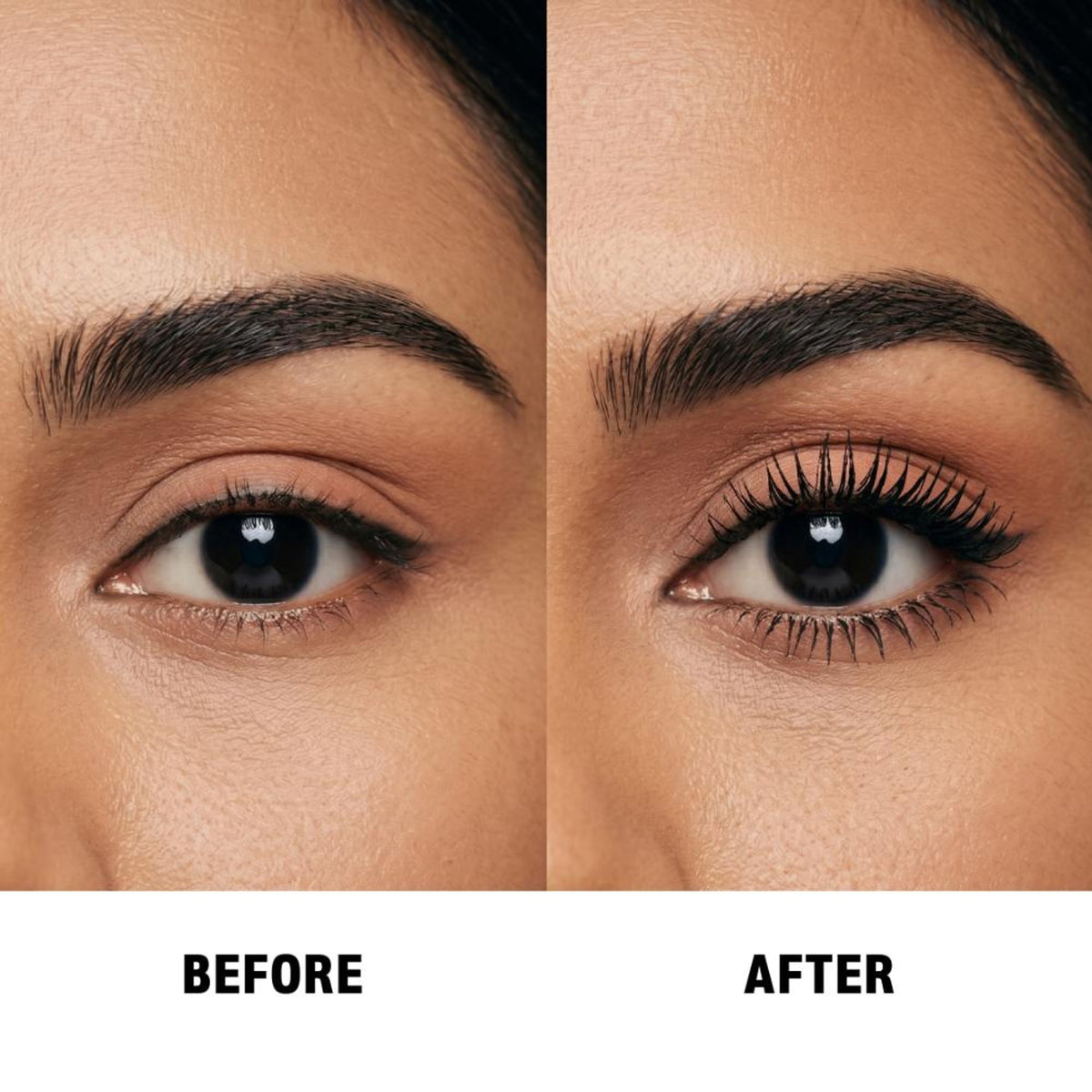 LovETC Curl & Lengthen Volumizing Mascara in black, water-resistant and non-irritating, showing the mascara wand and finished lashes.
