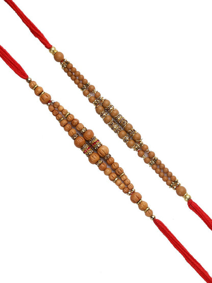 Anouk Set Of 2 Brown Beaded Rakhi With Roli Rice & Greeting Card