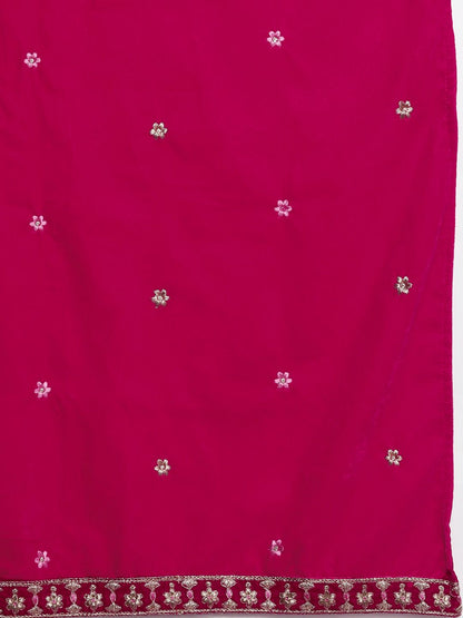 Indyancart VA Women'sFloral Zari Embroidered Velvet Kurta with Trouser & Velvet Dupatta