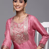 Indyancart IE Women Pink Ethnic Motifs Yoke Design Kurta with Palazzos