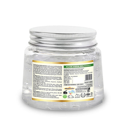 Khadi Organique Aloe Vera Transparent Gel for skin and hair, clear, hydrating, and moisturizing natural aloe vera gel in a jar.