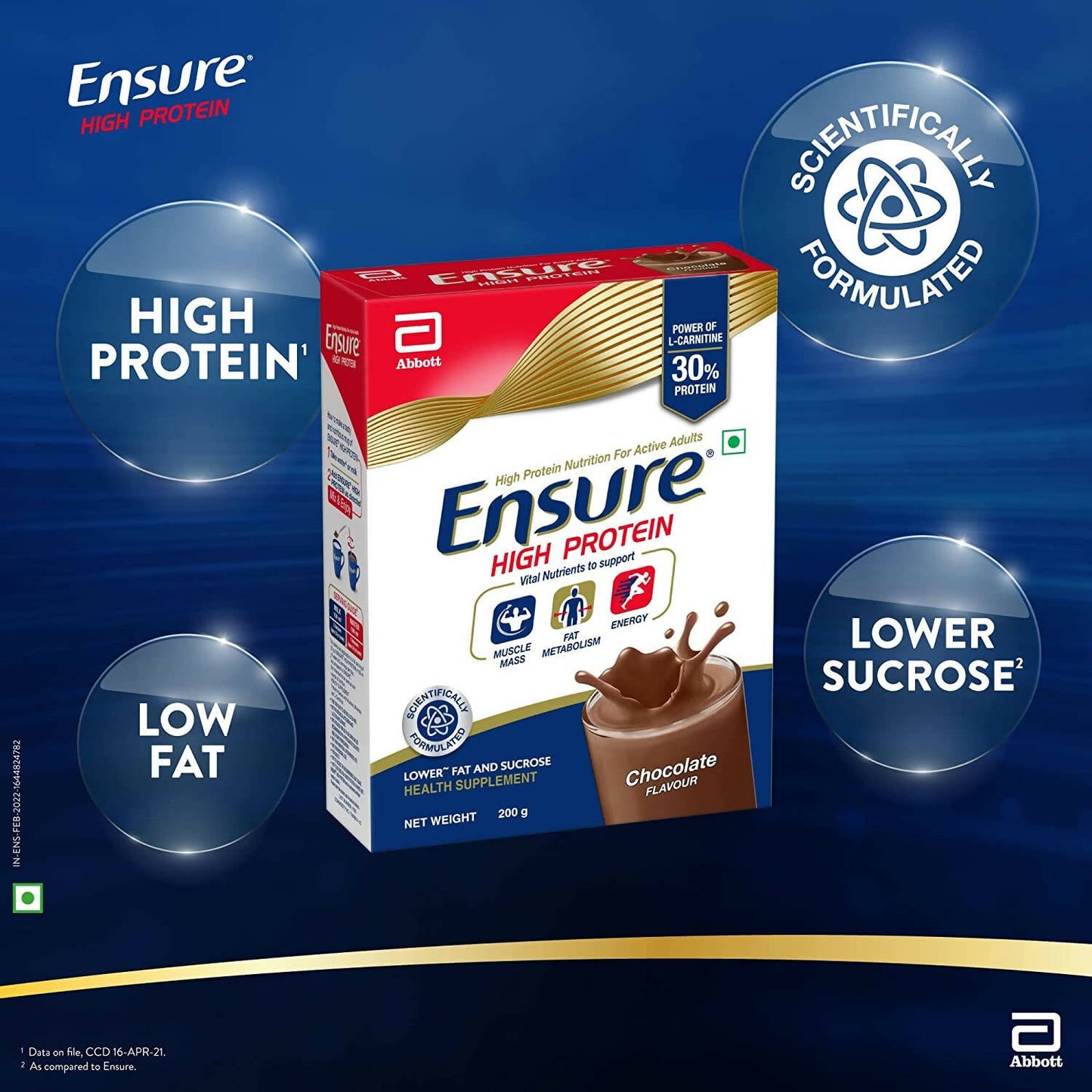 Ensure High Protein Drink for Physically Active Adults - Chocolate - Indyancart