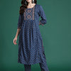Dhiyona IE Ethnic Motifs Printed Panelled Beads & Stones Pure Cotton Kurta with Trousers
