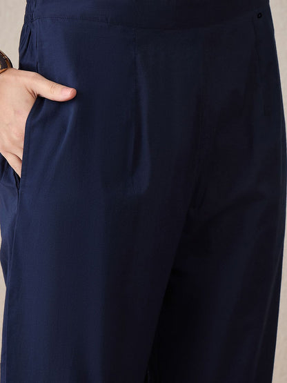 Indyancart IE Embroidered Three-Quarter Sleeves Pure Cotton Tunic With Trouser