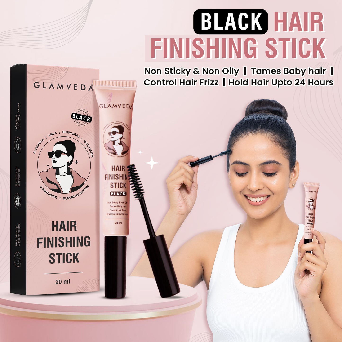 Glamveda Black Hair Finishing Stick - Frizz Control & Baby Hair Styler For 24-Hour Hold