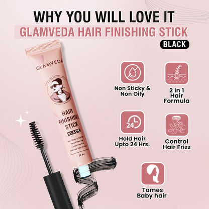 Glamveda Black Hair Finishing Stick - Frizz Control & Baby Hair Styler For 24-Hour Hold