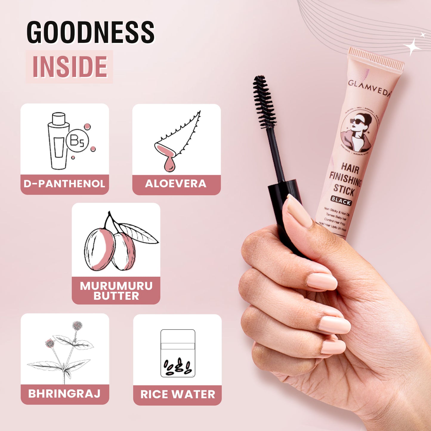Glamveda Black Hair Finishing Stick - Frizz Control & Baby Hair Styler For 24-Hour Hold