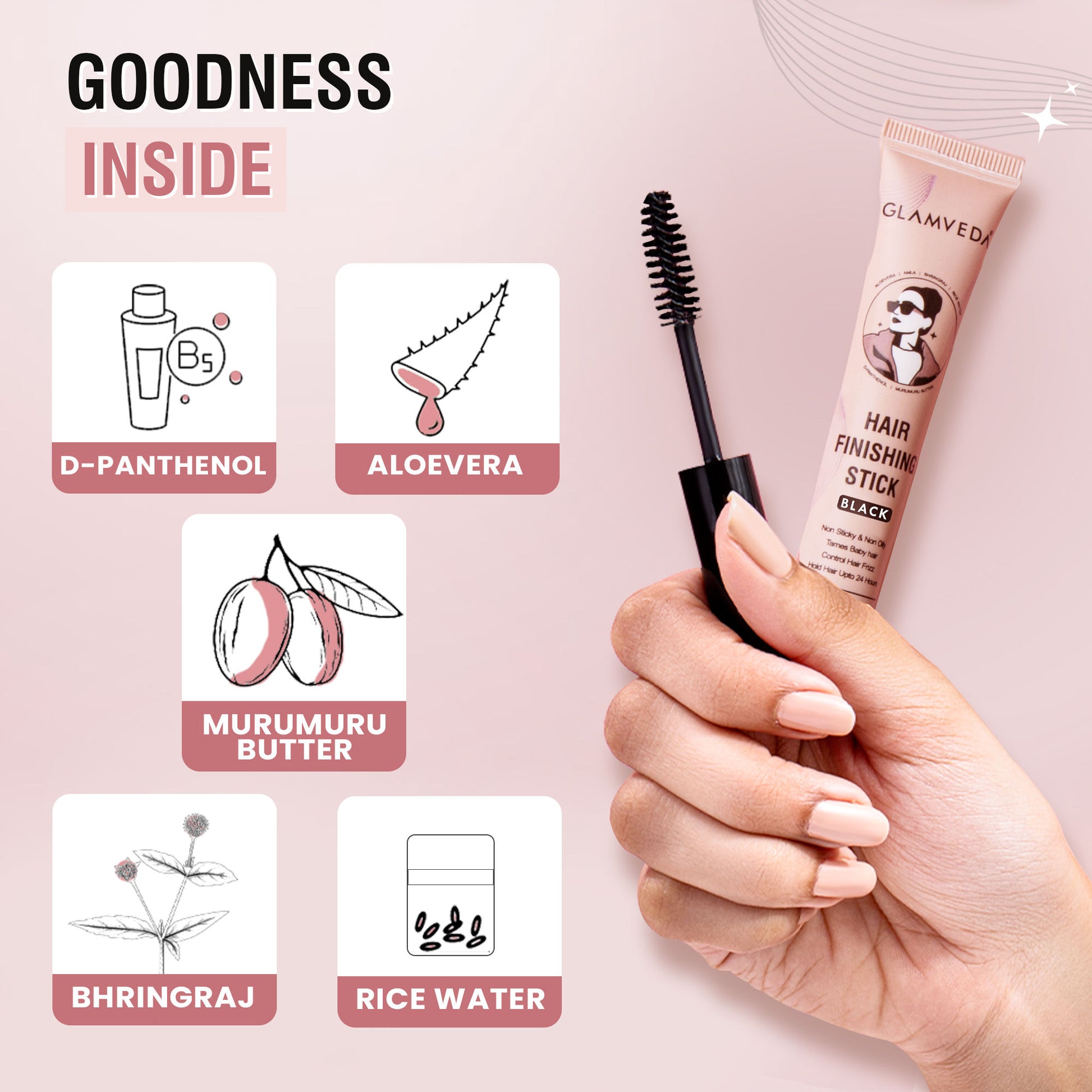 Glamveda Black Hair Finishing Stick - Frizz Control & Baby Hair Styler For 24-Hour Hold