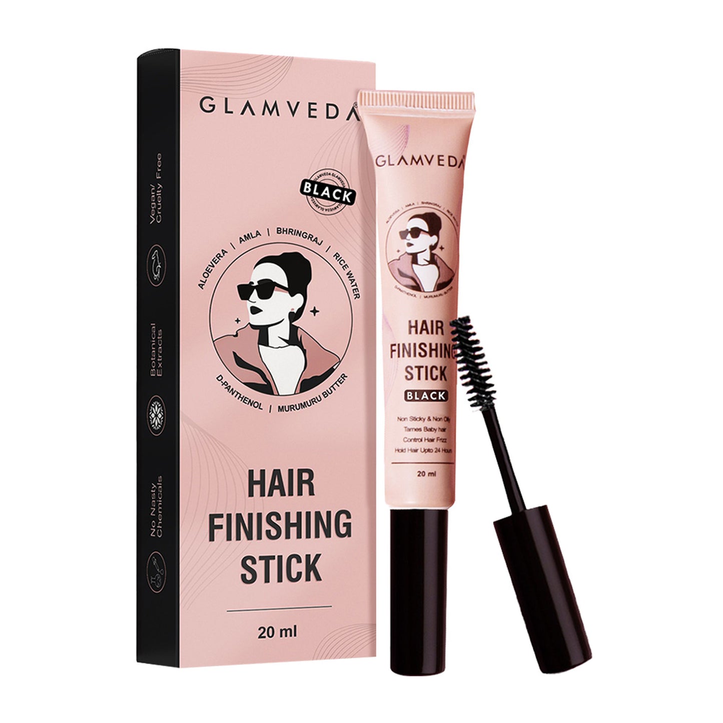 Glamveda Black Hair Finishing Stick - Frizz Control & Baby Hair Styler For 24-Hour Hold
