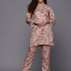 Dhiyona VA Women'sGrey Floral Printed Mandarin Collar Straight Kurta With Trousers