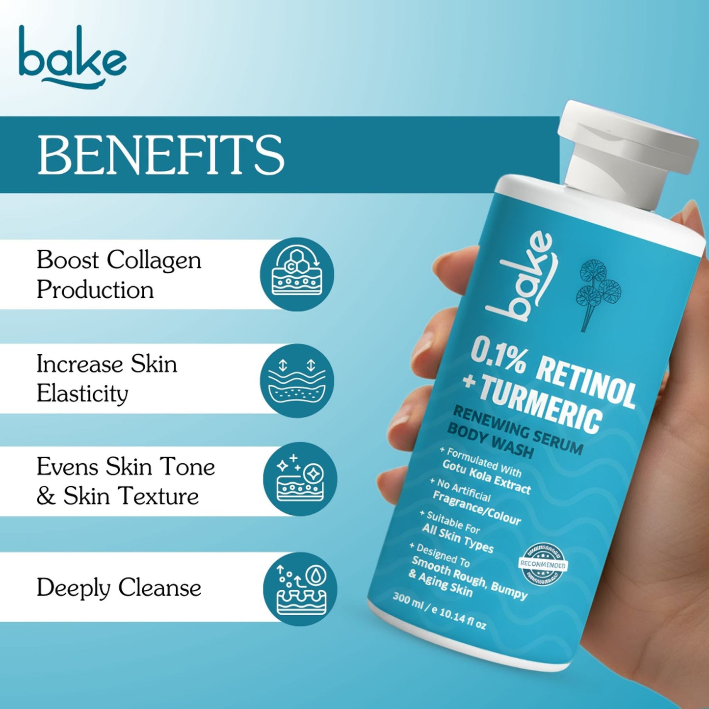 BAKE 0.1% Retinol & Turmeric Renewing Serum Body Wash for Anti-Aging, Fine Lines & Skin Elasticity