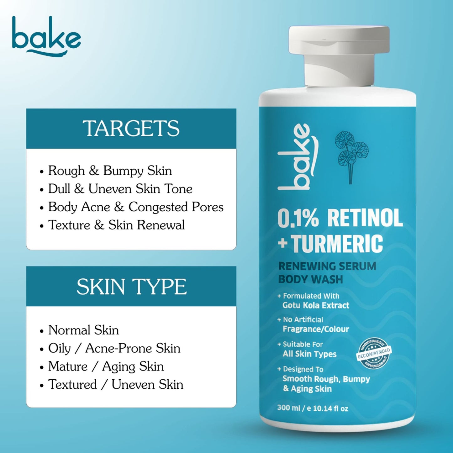 BAKE 0.1% Retinol & Turmeric Renewing Serum Body Wash for Anti-Aging, Fine Lines & Skin Elasticity