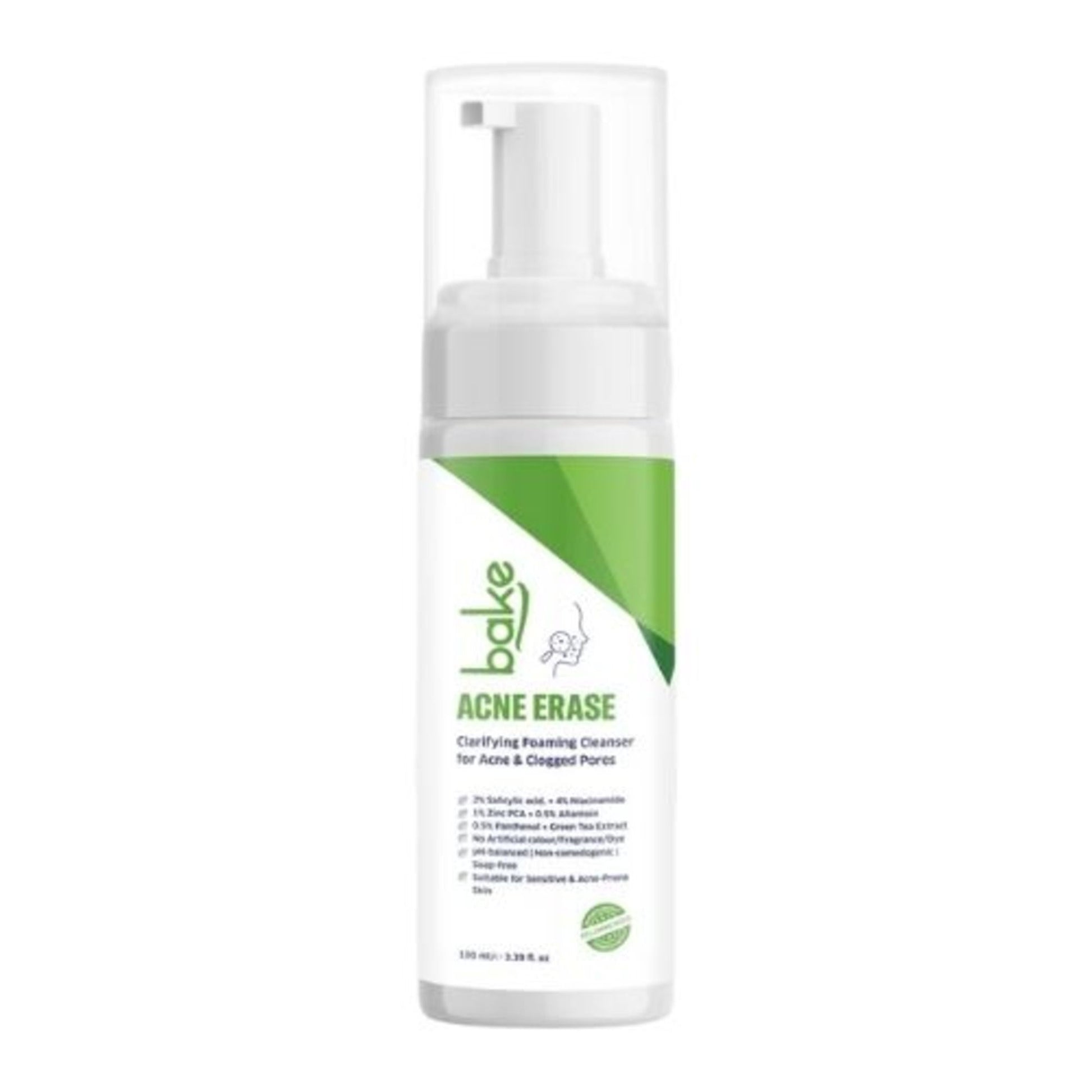 BAKE Acne Erase Foaming Cleanser with 2% Salicylic Acid for Acne, Clogged Pores & Oil Control
