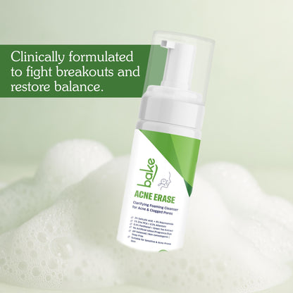 BAKE Acne Erase Foaming Cleanser with 2% Salicylic Acid for Acne, Clogged Pores & Oil Control