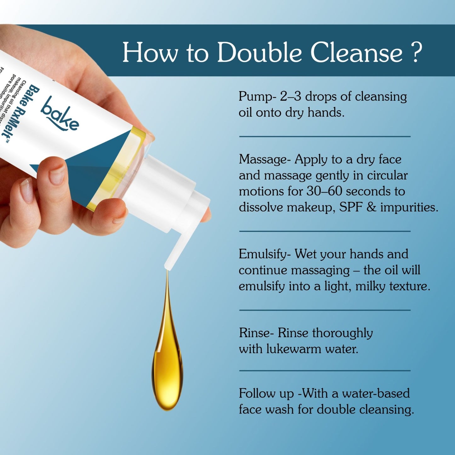 BAKE RxMelt Cleansing Oil with 15% Hempseed - Removes Waterproof Makeup, SPF & Pore Buildup