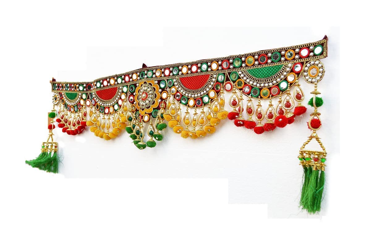 Toran Toranam Hanging Bandarwal for Main Entrance Door Pooja Room Wall Home Decoration Handmade Latest Vintage Traditional Multi Zula Pearl Beads (Type 1)