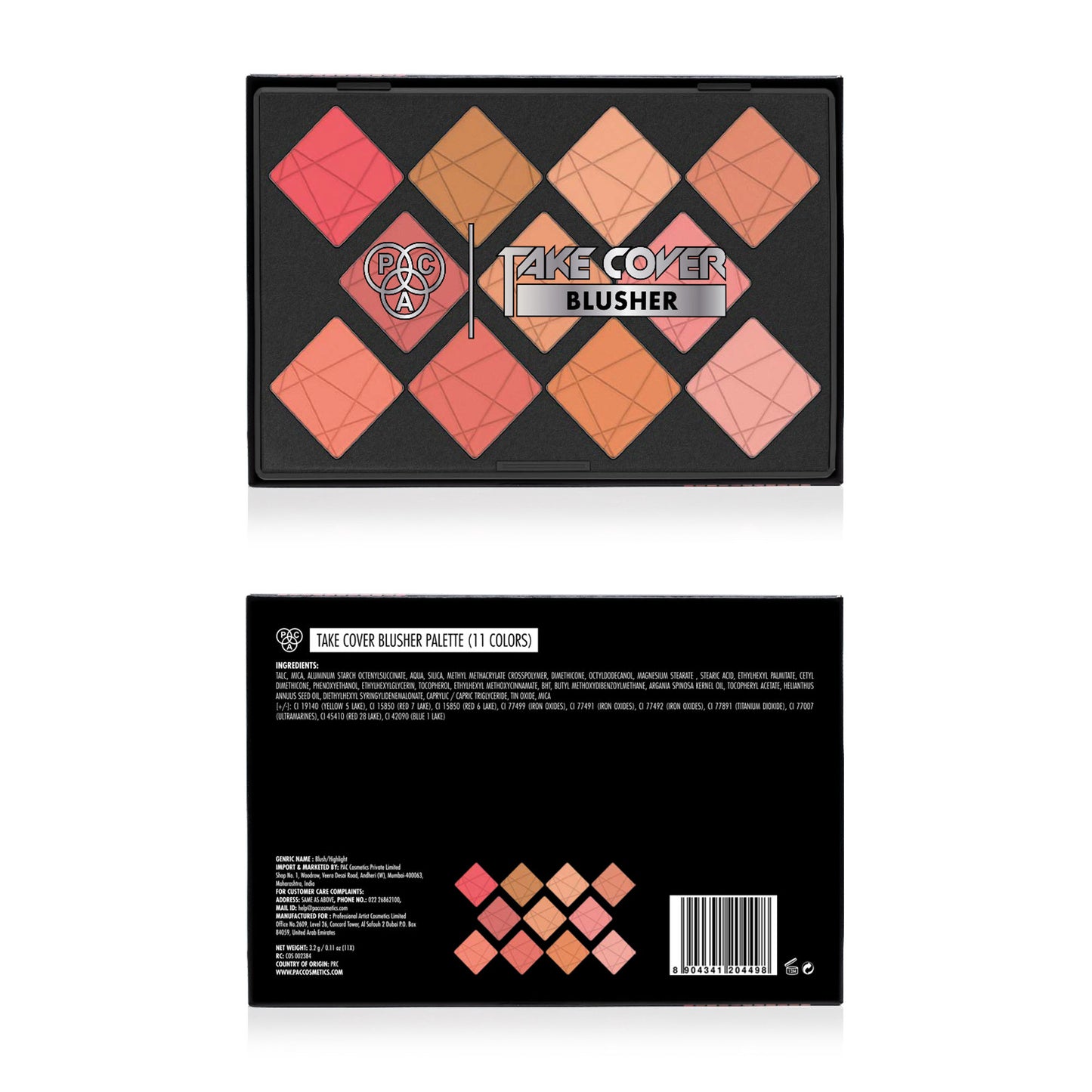 PAC Take Cover Blusher X11 - Micro Fine Pigments, Blends Effortlessly, 8 Matte & 3 Shimmer Shades