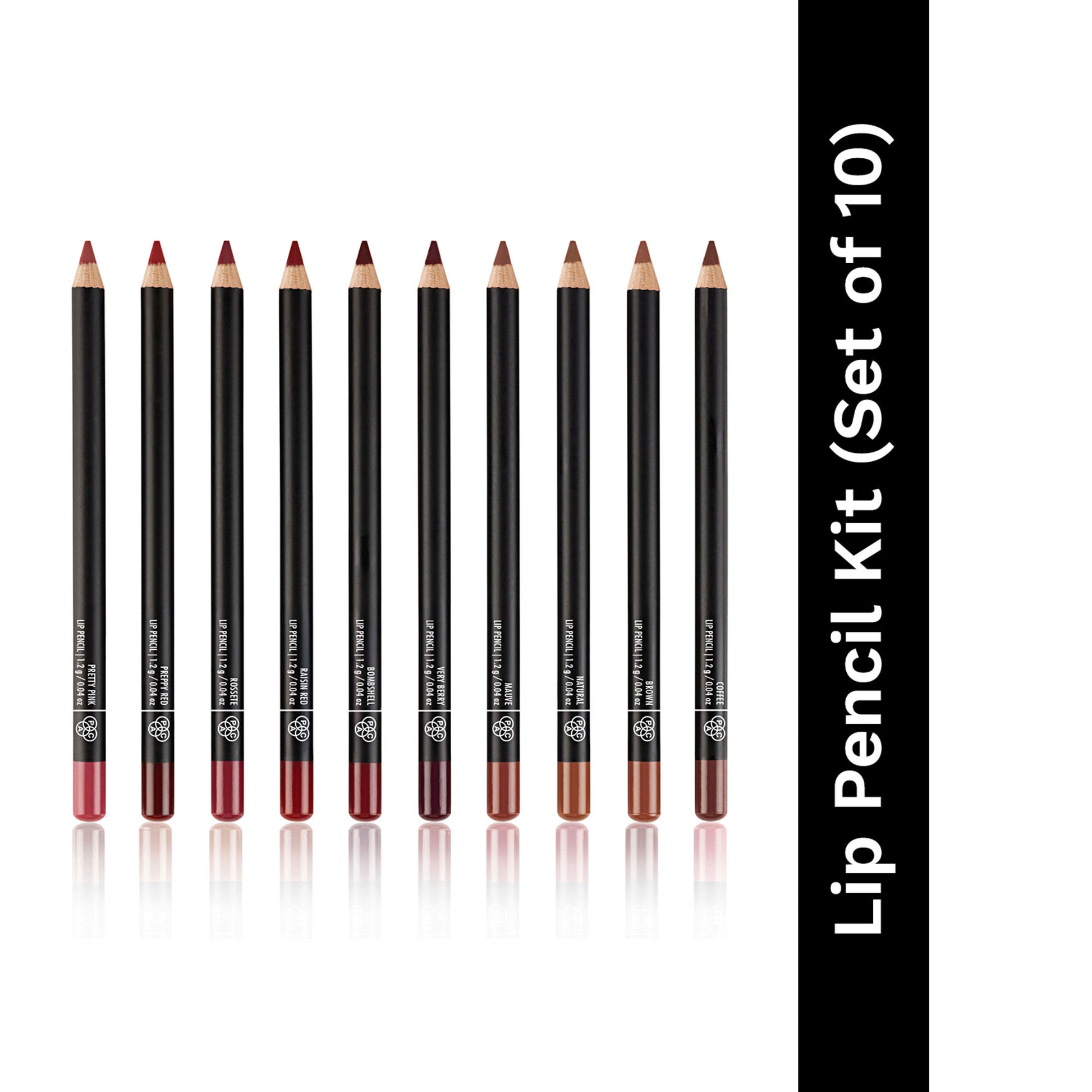PAC Studio Lip Pencil Vault Set of 10 - Creamy Non Drying, Longwear Intense Pigment, Matte Finish