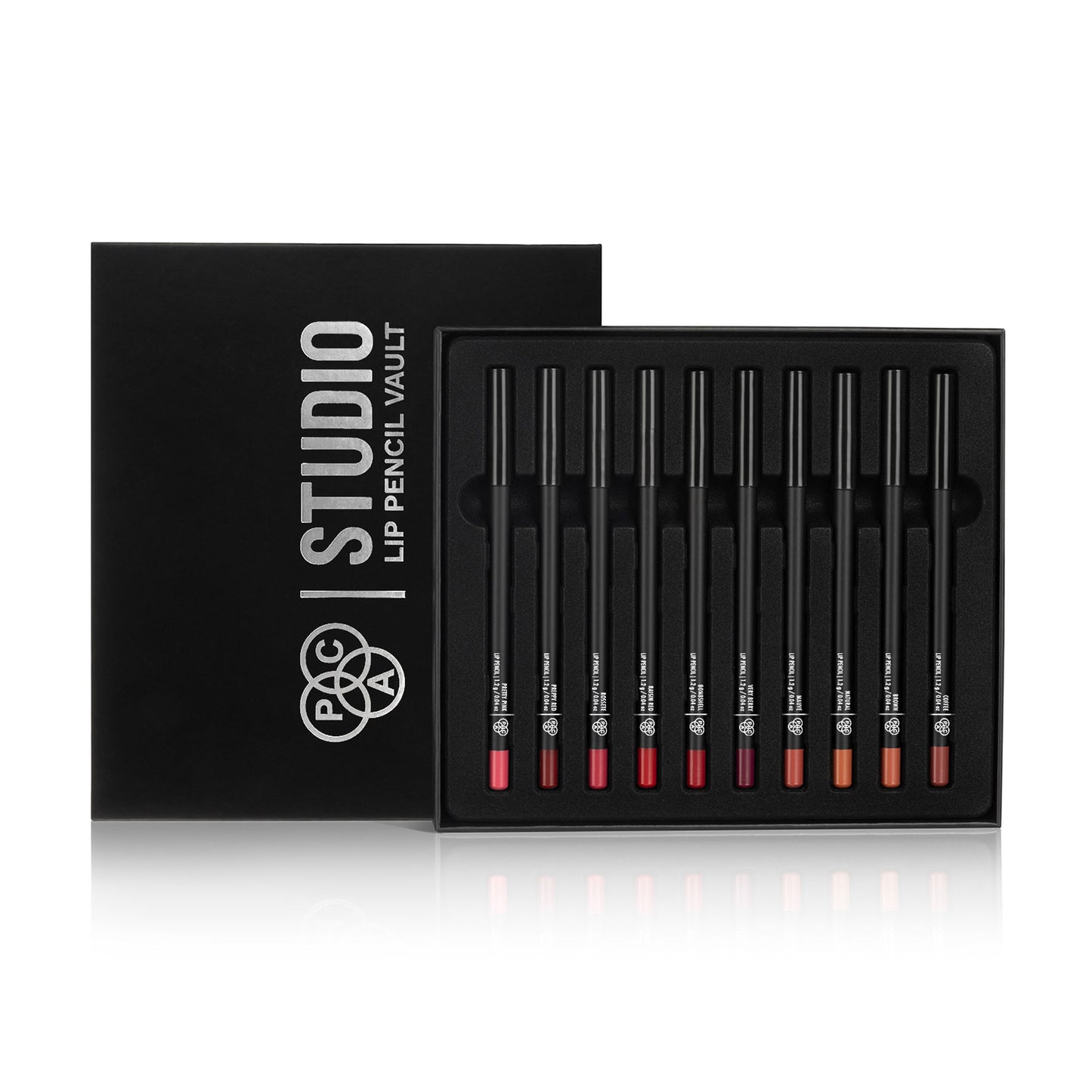 PAC Studio Lip Pencil Vault Set of 10 - Creamy Non Drying, Longwear Intense Pigment, Matte Finish