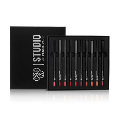 PAC Studio Lip Pencil Vault Set of 10 - Creamy Non Drying, Longwear Intense Pigment, Matte Finish