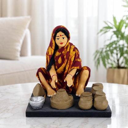 Niharika Collections Krishnanagar Handmade Terracotta Clay Woman Potter Miniature Idol | Basic Sitting Figure | Home Decor, Golu Display and Gifting