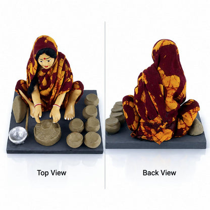 Niharika Collections Krishnanagar Handmade Terracotta Clay Woman Potter Miniature Idol | Basic Sitting Figure | Home Decor, Golu Display and Gifting