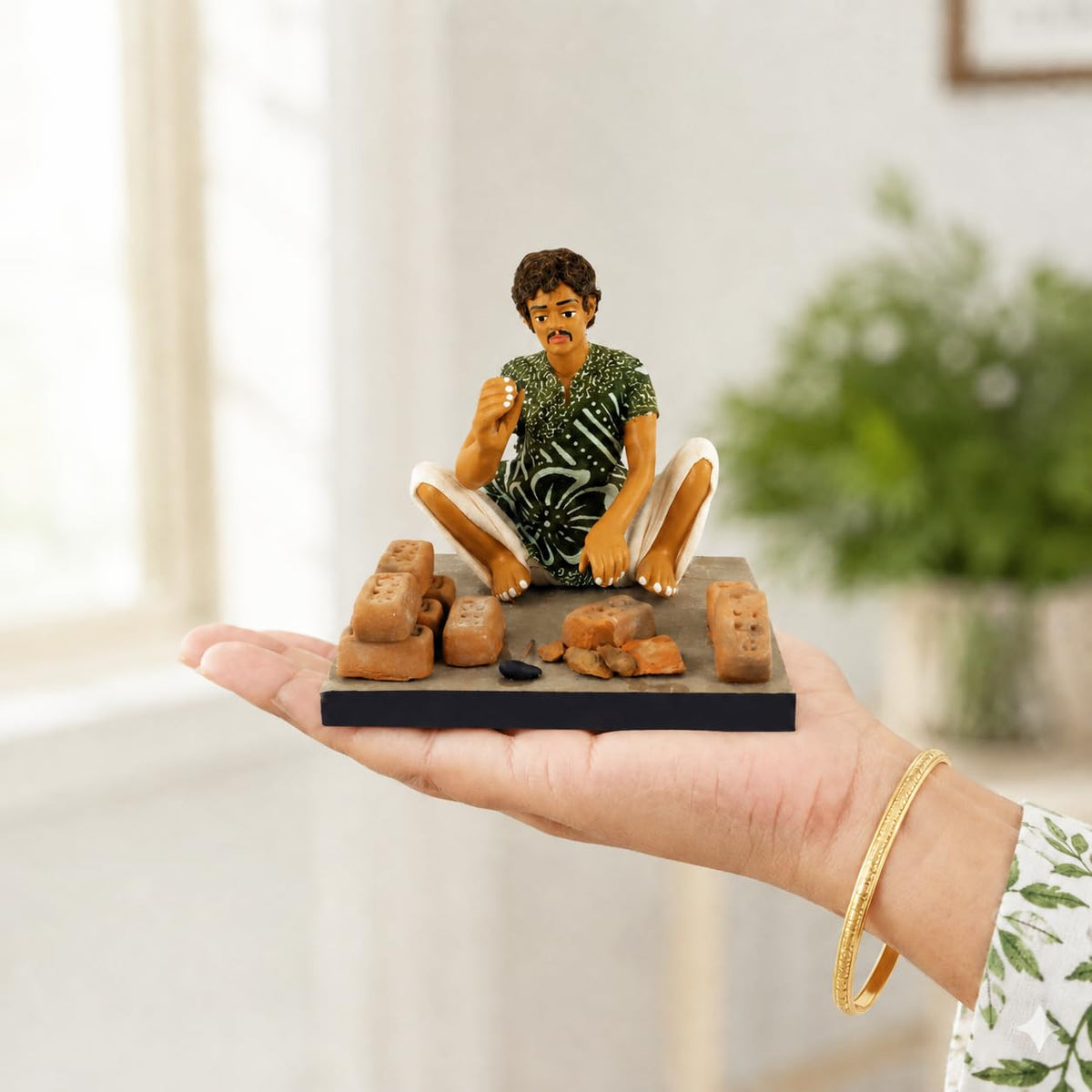 Niharika Collections Krishnanagar Handmade Clay Gift & Décor | Prime- Sitting Human Figure Miniature Idol - Brick Breaker