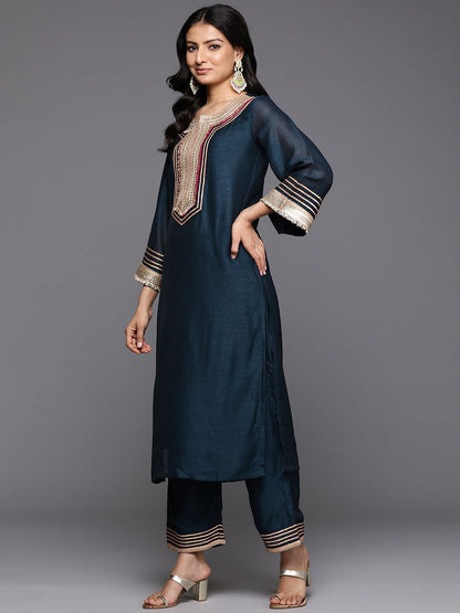 Indyancart VA Yoke Design Sequinned Kurta with Palazzos & With Dupatta