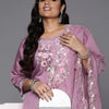 Indyancart IE Plus Size Floral Embroidered Regular Thread Work Kurta with Trousers & Dupatta