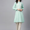 Indyancart IE Women Sea Green Checked Kurta