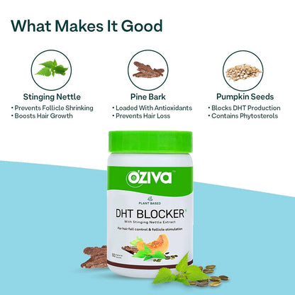 OZiva Plant Based DHT Blocker For Hair Fall Control With Stinging Nettle Extract