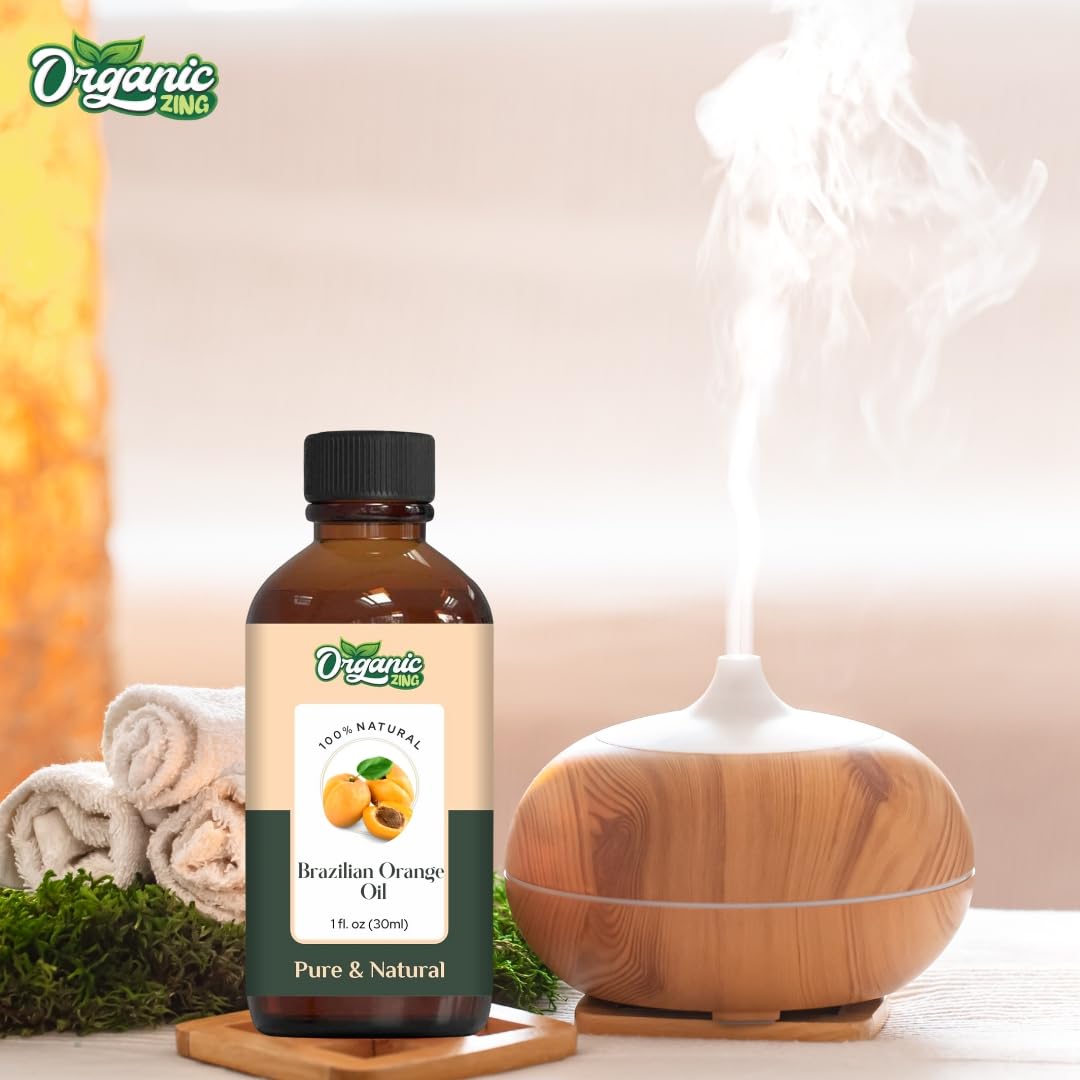 Organic Zing Brazilian Orange (Citrus sinensis) Oil | Pure & Natural Essential Oil for Skin Care, Aroma & Diffuser