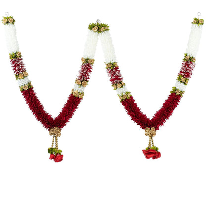 A Pair of Artificial Garland for Wedding, 50 Inches Handcrafted Artificial Flower Garland for Sankranti Ugadi Varamahalakshmi Wedding Event, Diwali & Navaratri Festivals (Maroon)