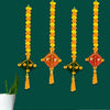 Artificial Marigold Fluffy Flowers with Handmade Woolen Kite Shape Wall Door Hanging Latkans for Diwali, Wedding, Home Decoration (6 Pcs)