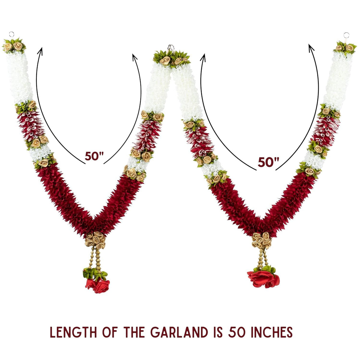 A Pair of Artificial Garland for Wedding, 50 Inches Handcrafted Artificial Flower Garland for Sankranti Ugadi Varamahalakshmi Wedding Event, Diwali & Navaratri Festivals (Maroon)