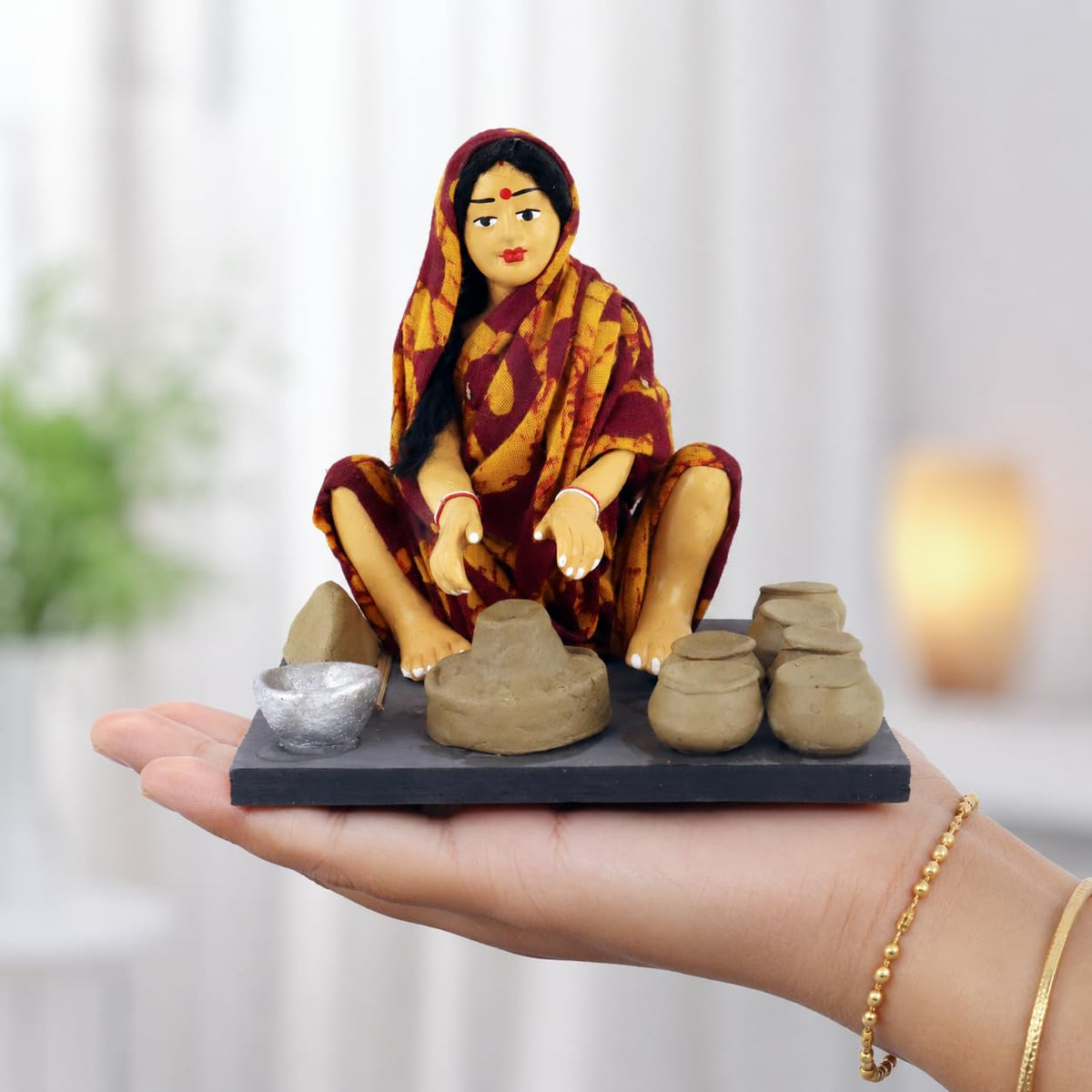 Niharika Collections Krishnanagar Handmade Terracotta Clay Woman Potter Miniature Idol | Basic Sitting Figure | Home Decor, Golu Display and Gifting