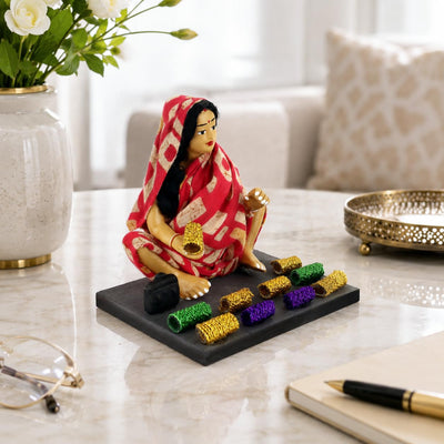 Niharika Collections Krishnanagar Handmade Terracotta Clay Woman Bangle Seller Miniature Idol Basic | Indian Churi Seller Home Decor, Golu Display and Gifting