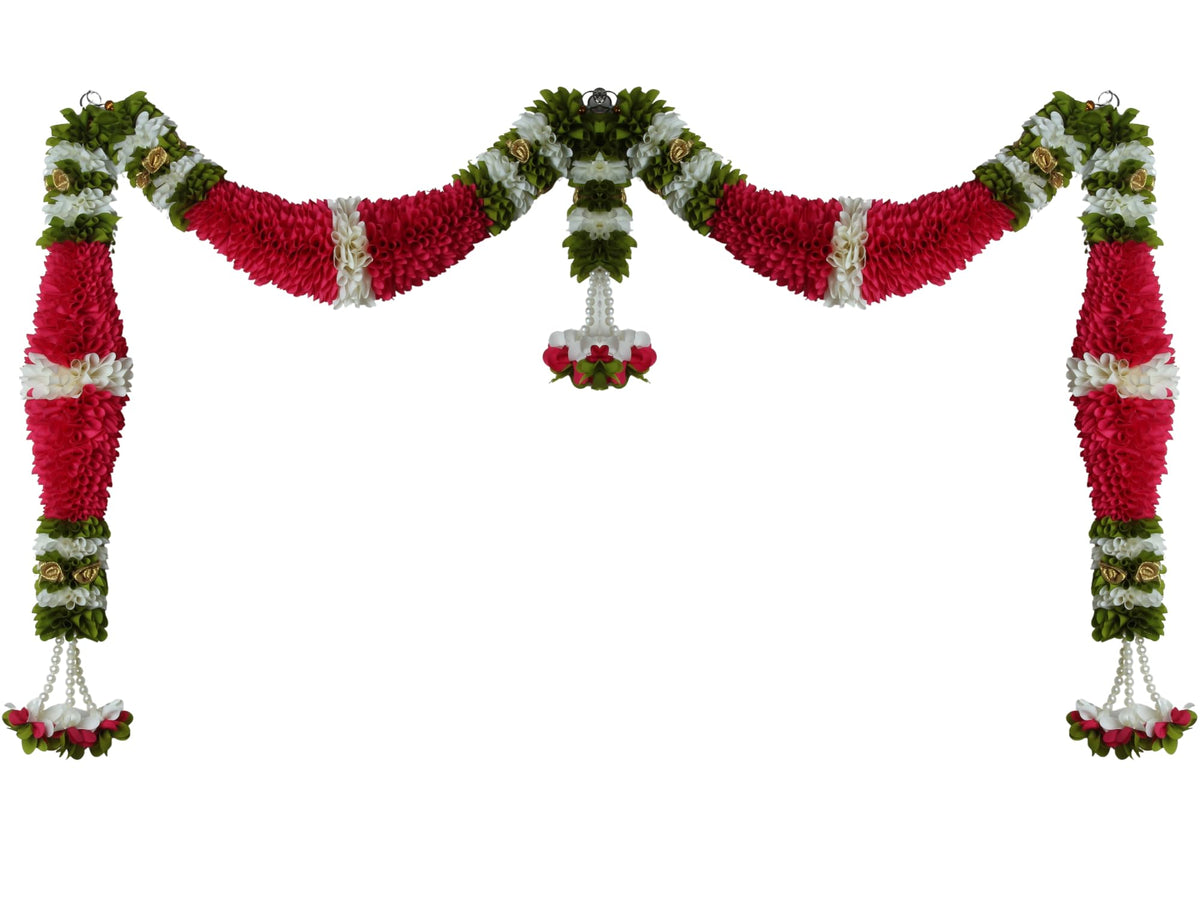Dark Pink & Cream Hanging Artificial Flower Toran for Main Door Entrance, Reusable Thoran for Pooja Mandir, Living Room & Home Décor, Bandarwal for Festival Decoration (42x25 inch)