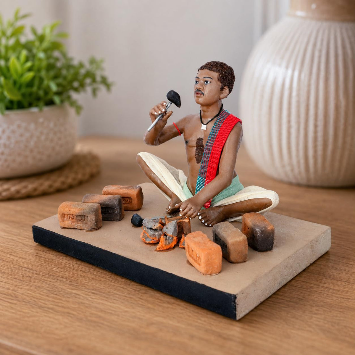 Niharika Collections Krishnanagar Handmade Clay Gift & Décor | Standard- Sitting Human Figure Miniature Idol - Brick Breaker
