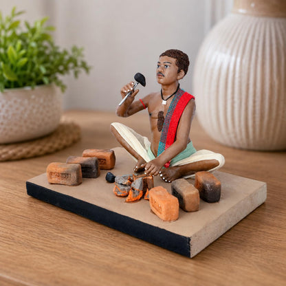 Niharika Collections Krishnanagar Handmade Clay Gift & Décor | Standard- Sitting Human Figure Miniature Idol - Brick Breaker