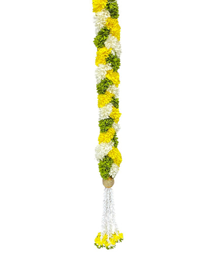 Artificial Flower Thoran Garland for Door Decoration | Parrot Green Lemon & Cream Floral Hanging for Diwali, Wedding, Pooja & Festive Home Décor | Traditional Toran Mala (84 Inch)