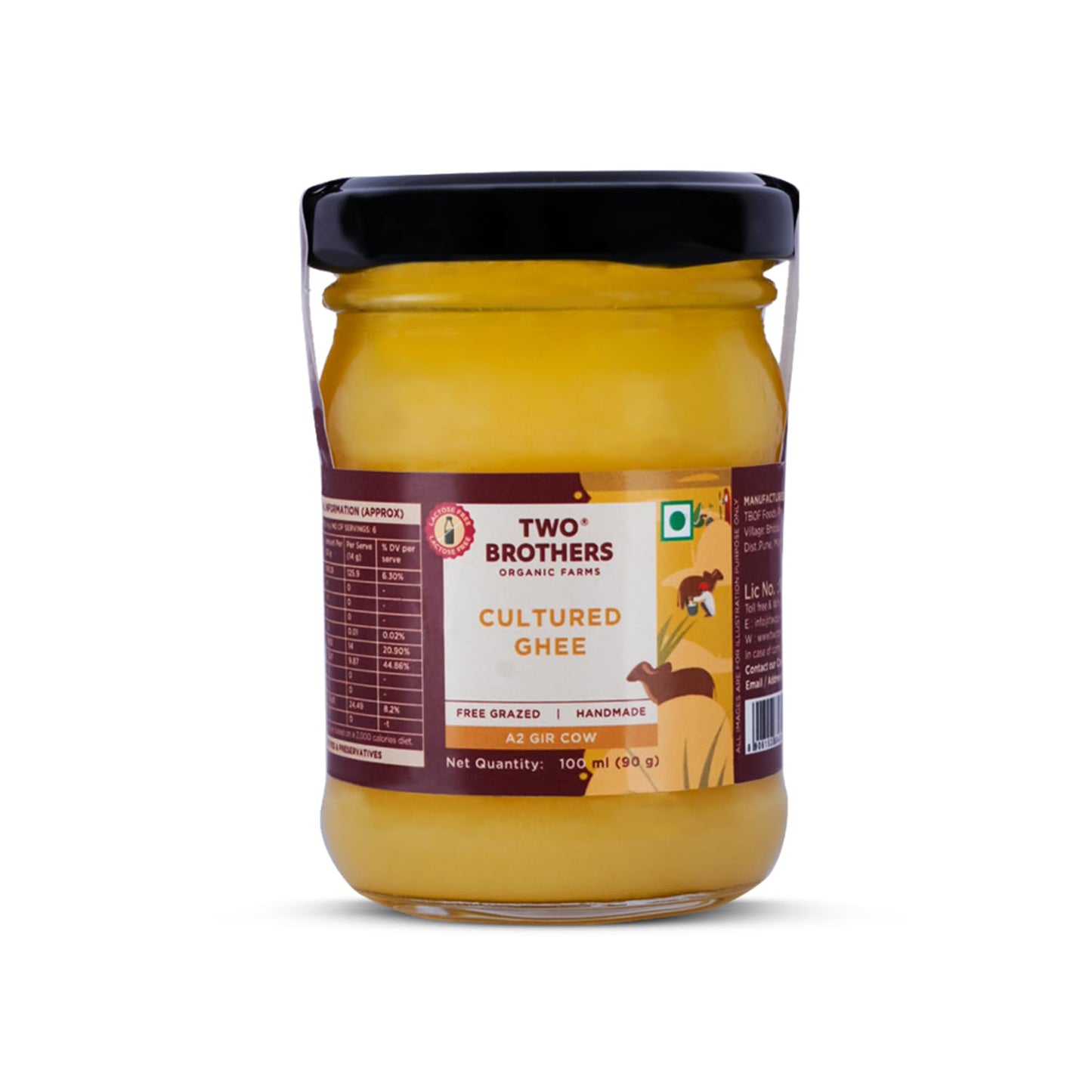 Two Brothers Organic Farms - A2 Ghee Cultured Cow Desi Ghee | 100% Pure and Natural - Desi Ghee - Highly Nutritious - Boost Immunity & Energy - Indyancart