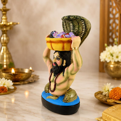 Niharika Collections Vasudev & Krishna Crossing the Yamuna with Sheshnag Idol | Handmade Clay Terracotta | Spiritual and Cultural Art