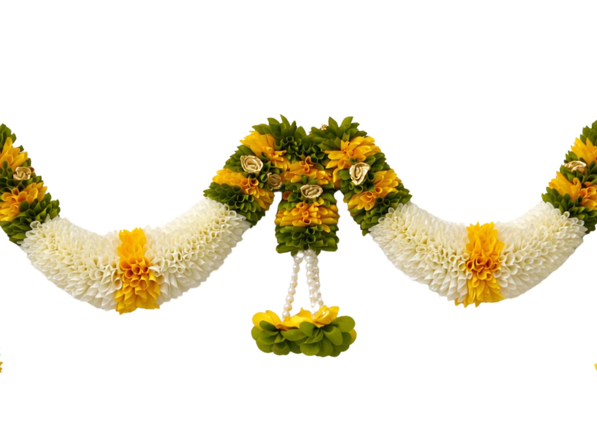 Yellow & Green Hanging Artificial Flower Toran for Main Door Entrance, Reusable Thoran for Pooja Mandir, Living Room & Home Décor, Bandarwal for Festival Decoration (42x25 inch)