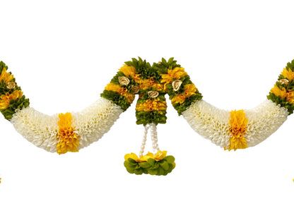 Yellow & Green Hanging Artificial Flower Toran for Main Door Entrance, Reusable Thoran for Pooja Mandir, Living Room & Home Décor, Bandarwal for Festival Decoration (42x25 inch)